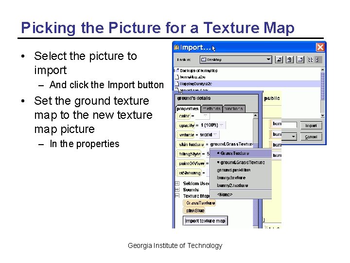 Picking the Picture for a Texture Map • Select the picture to import –