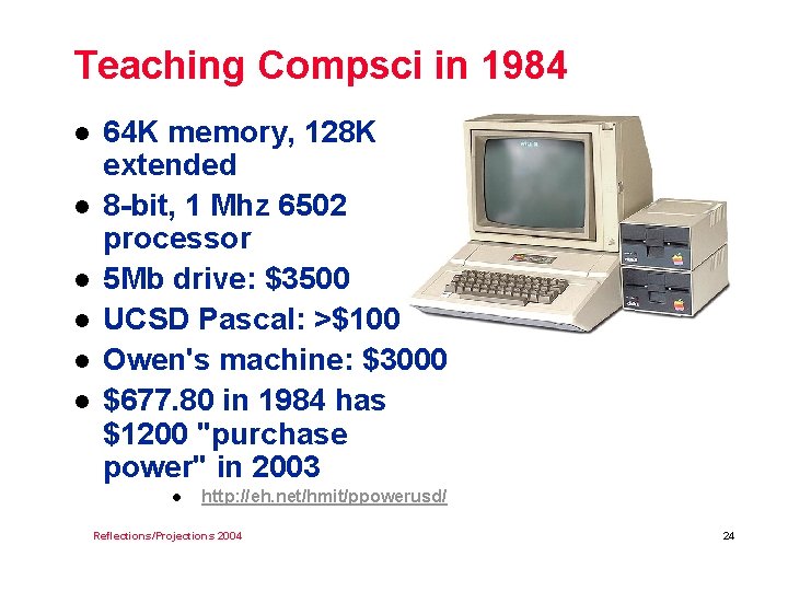 Teaching Compsci in 1984 l l l 64 K memory, 128 K extended 8