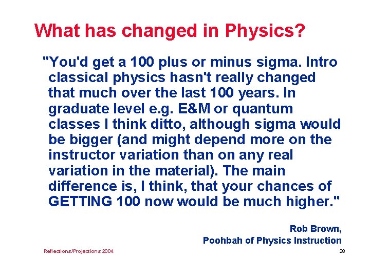 What has changed in Physics? "You'd get a 100 plus or minus sigma. Intro