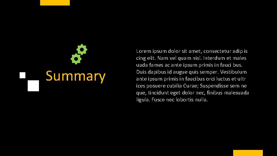 Summary Lorem ipsum dolor sit amet, consectetur adip is cing elit. Nam vel quam