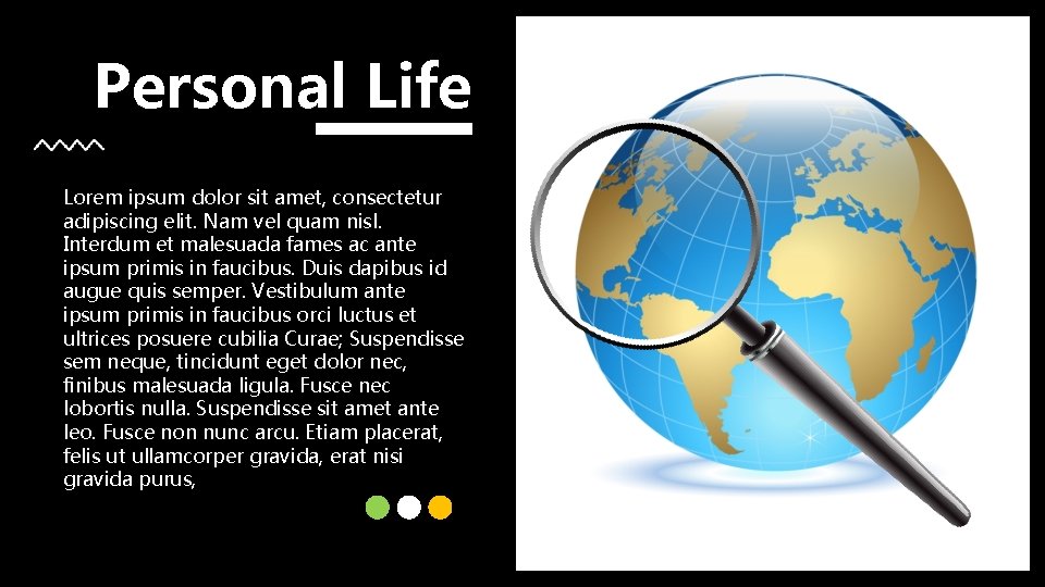 Personal Life Lorem ipsum dolor sit amet, consectetur adipiscing elit. Nam vel quam nisl.