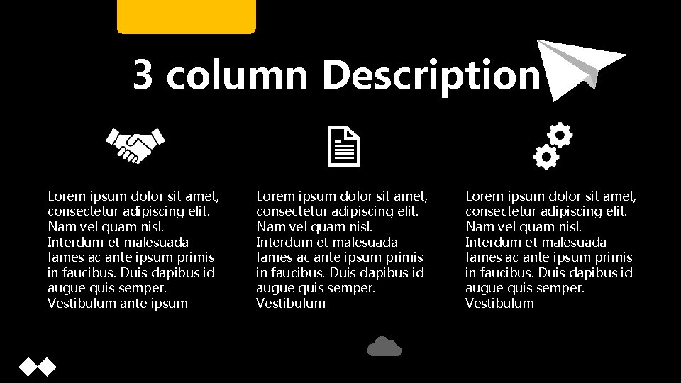 3 column Description Lorem ipsum dolor sit amet, consectetur adipiscing elit. Nam vel quam