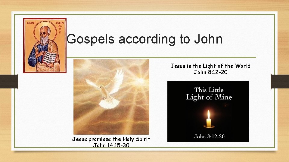 Gospels according to John Jesus is the Light of the World John 8: 12