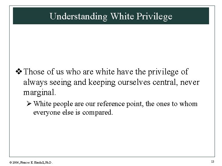 Understanding White Privilege v Those of us who are white have the privilege of