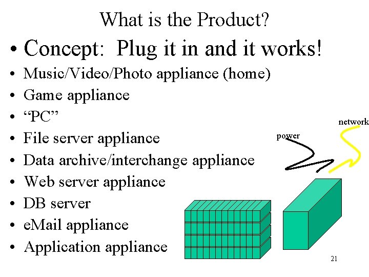 What is the Product? • Concept: Plug it in and it works! • •