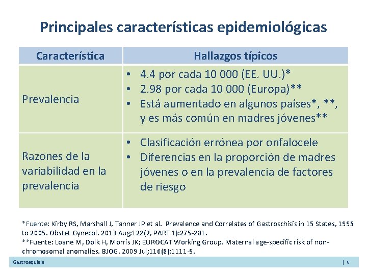 Principales características epidemiológicas Característica Prevalencia Razones de la variabilidad en la prevalencia Hallazgos típicos