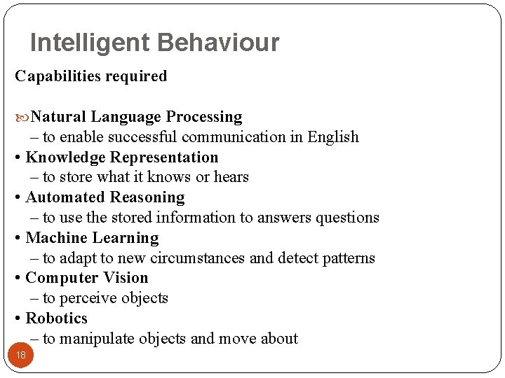 Intelligent Behaviour Capabilities required Natural Language Processing – to enable successful communication in English