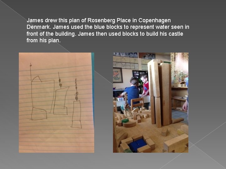 James drew this plan of Rosenberg Place in Copenhagen Denmark. James used the blue