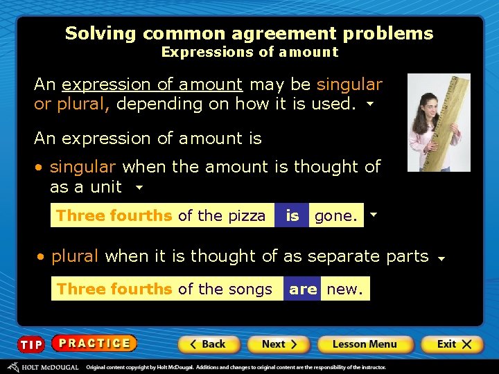 Solving common agreement problems Expressions of amount An expression of amount may be singular