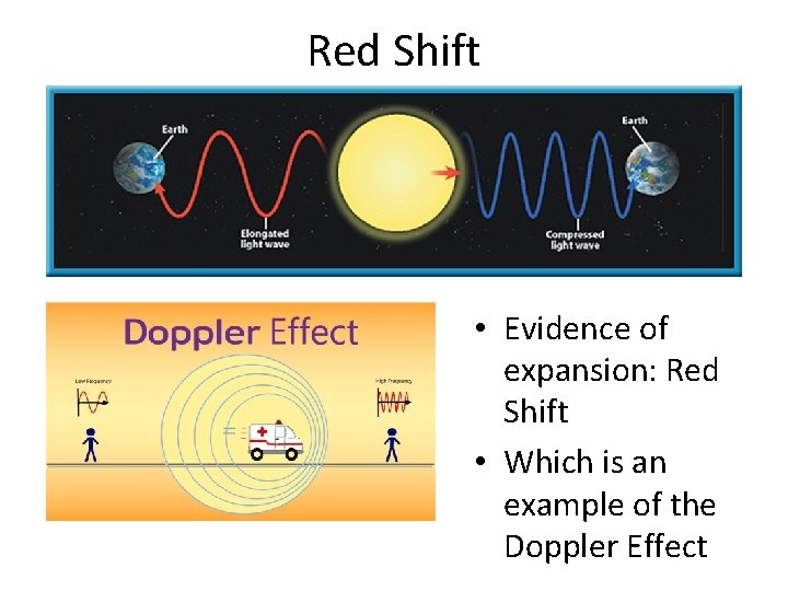 Red Shift • Evidence of expansion: Red Shift • Which is an example of