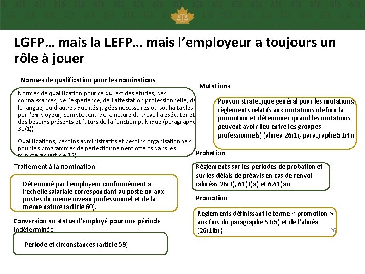 LGFP… mais la LEFP… mais l’employeur a toujours un rôle à jouer Normes de