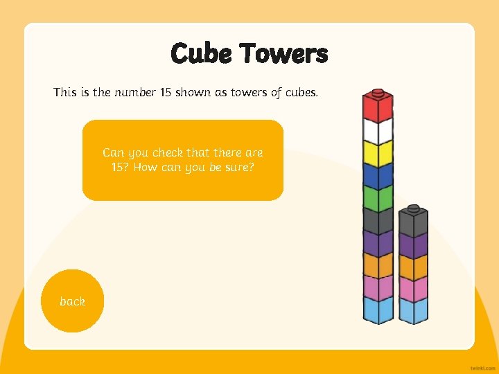 Cube Towers This is the number 15 shown as towers of cubes. Can you