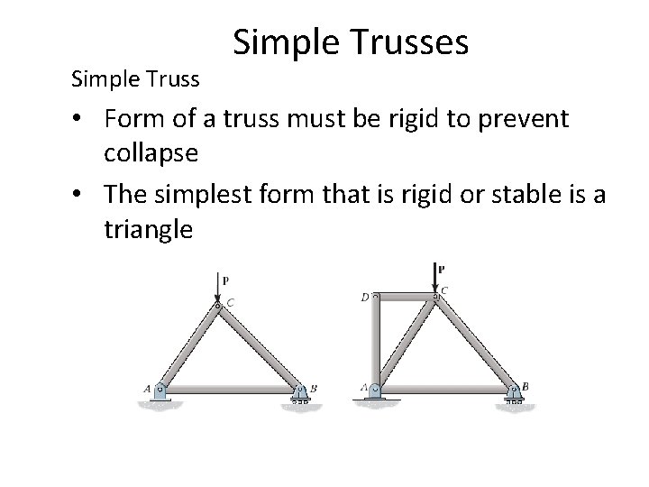 Simple Trusses • Form of a truss must be rigid to prevent collapse •