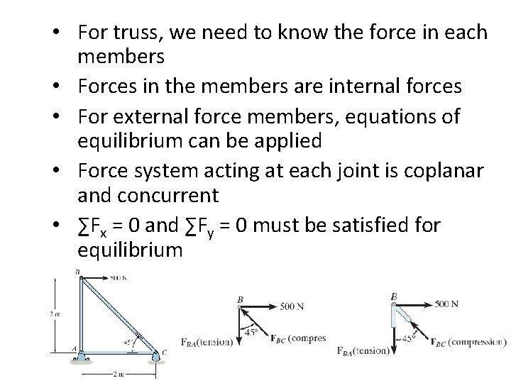  • For truss, we need to know the force in each members •