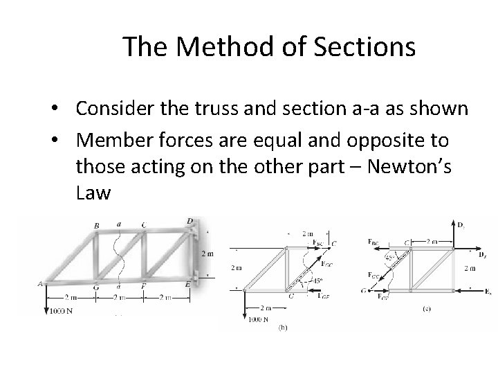 The Method of Sections • Consider the truss and section a-a as shown •