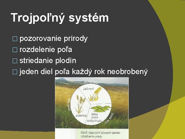 Trojpoľný systém � pozorovanie prírody � rozdelenie poľa � striedanie plodín � jeden diel