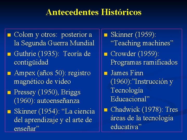 Antecedentes Históricos n n n Colom y otros: posterior a la Segunda Guerra Mundial