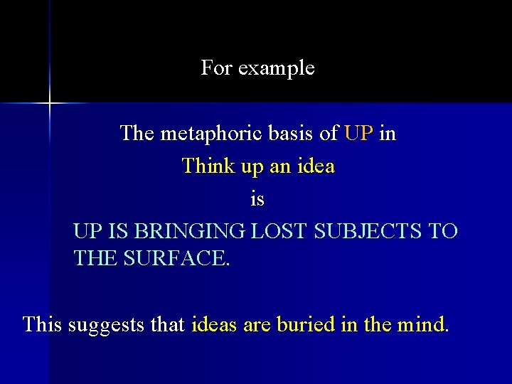 For example The metaphoric basis of UP in Think up an idea is UP