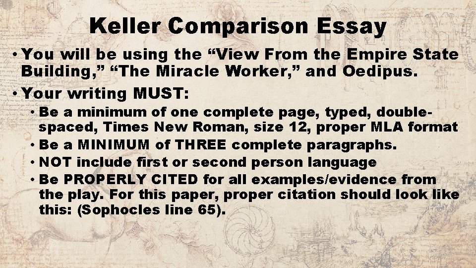 Keller Comparison Essay • You will be using the “View From the Empire State