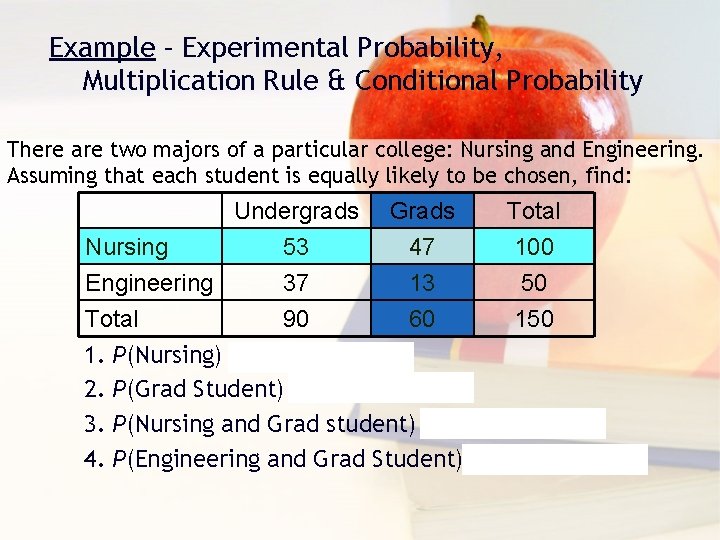 Example – Experimental Probability, Multiplication Rule & Conditional Probability There are two majors of