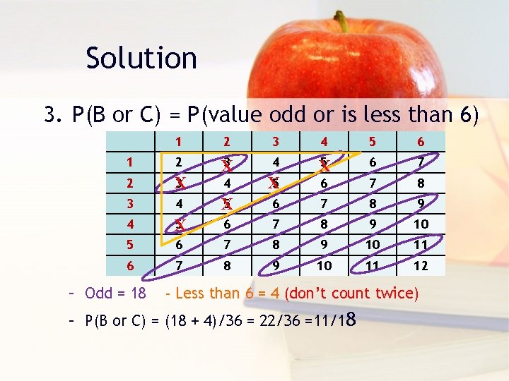 Solution 3. P(B or C) = P(value odd or is less than 6) 1