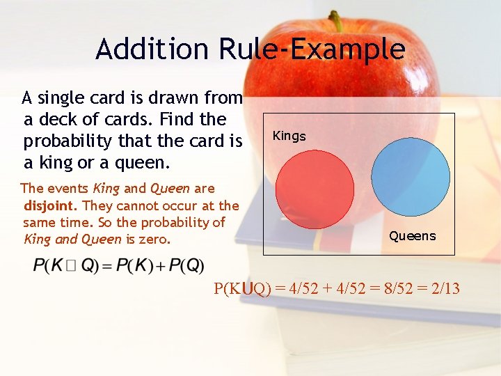 Addition Rule-Example A single card is drawn from a deck of cards. Find the