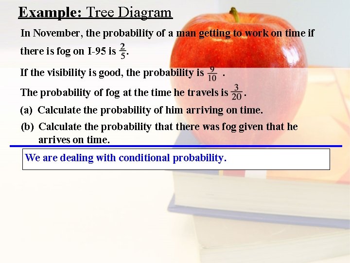 Example: Tree Diagram In November, the probability of a man getting to work on