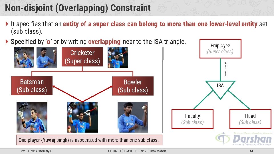 Non-disjoint (Overlapping) Constraint It specifies that an entity of a super class can belong