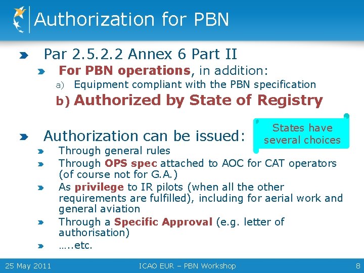 Authorization for PBN Par 2. 5. 2. 2 Annex 6 Part II For PBN