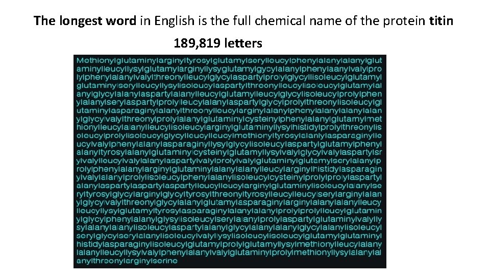 The longest word in English is the full chemical name of the protein titin