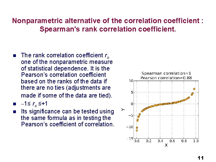 Nonparametric alternative of the correlation coefficient : Spearman's rank correlation coefficient. n n n