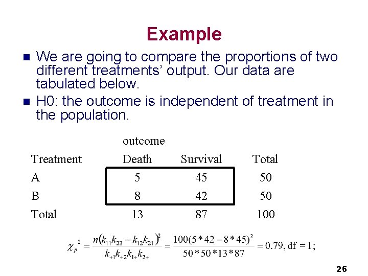 Example n n We are going to compare the proportions of two different treatments’