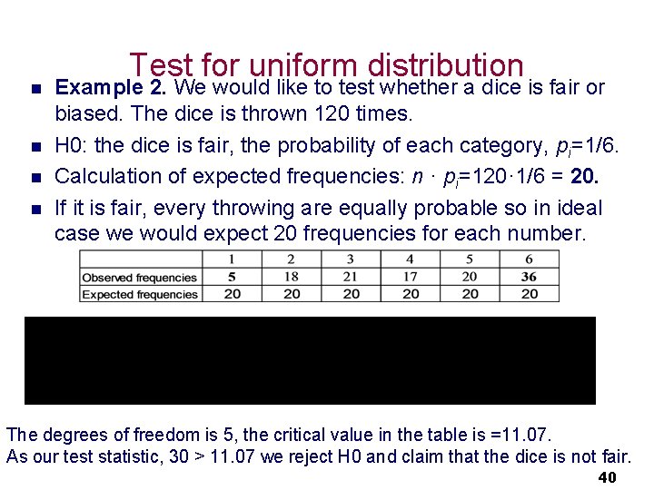 n n Test for uniform distribution Example 2. We would like to test whether