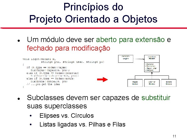 Princípios do Projeto Orientado a Objetos Um módulo deve ser aberto para extensão e