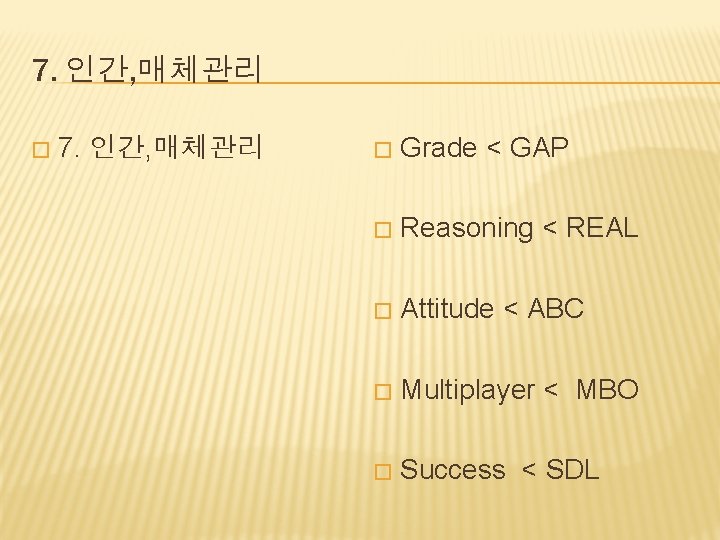 7. 인간, 매체관리 � Grade < GAP � Reasoning < REAL � Attitude <