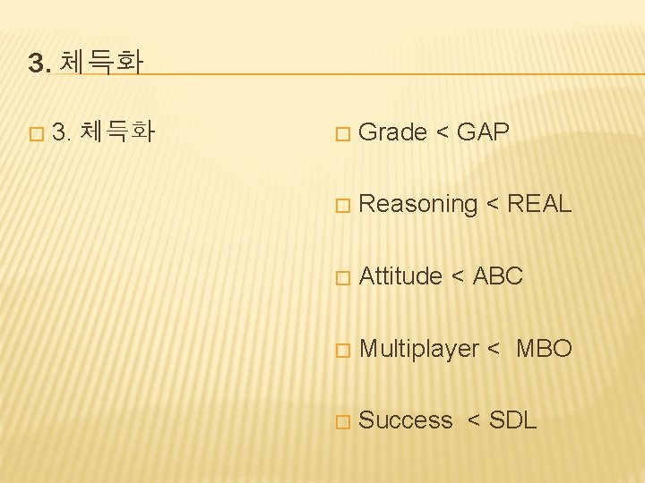 3. 체득화 � Grade < GAP � Reasoning < REAL � Attitude < ABC