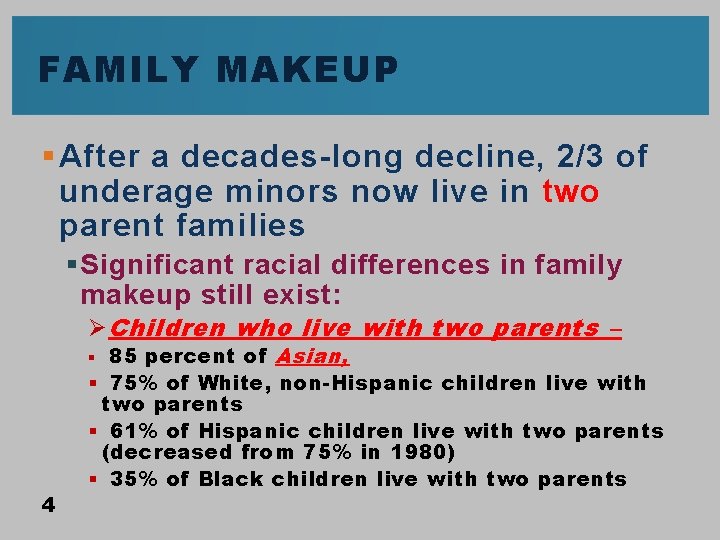FAMILY MAKEUP § After a decades-long decline, 2/3 of underage minors now live in