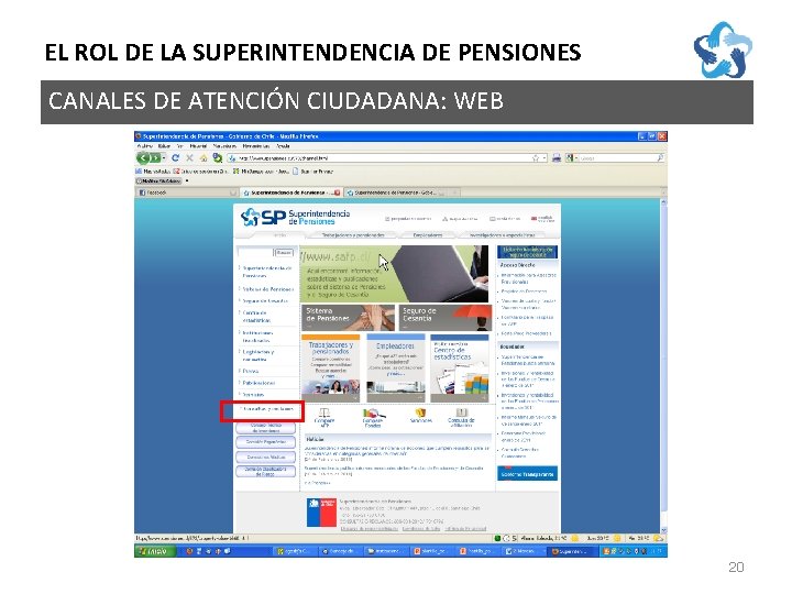 EL ROL DE LA SUPERINTENDENCIA DE PENSIONES CANALES DE ATENCIÓN CIUDADANA: WEB WWW. SPENSIONES.