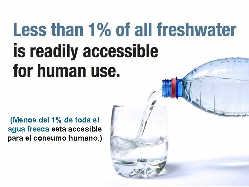 (Menos del 1% de toda el agua fresca esta accesible para el consumo humano.