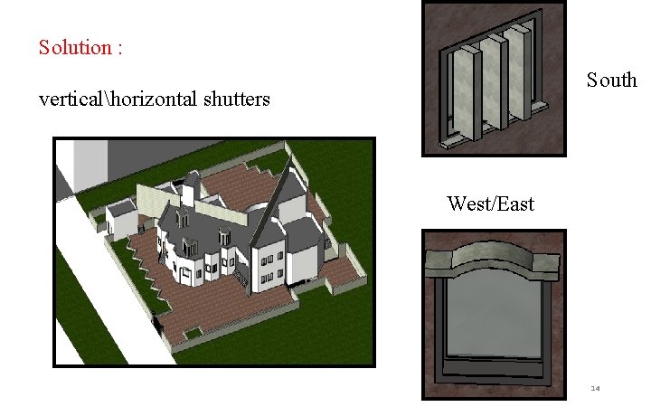 Solution : South verticalhorizontal shutters West/East 14 