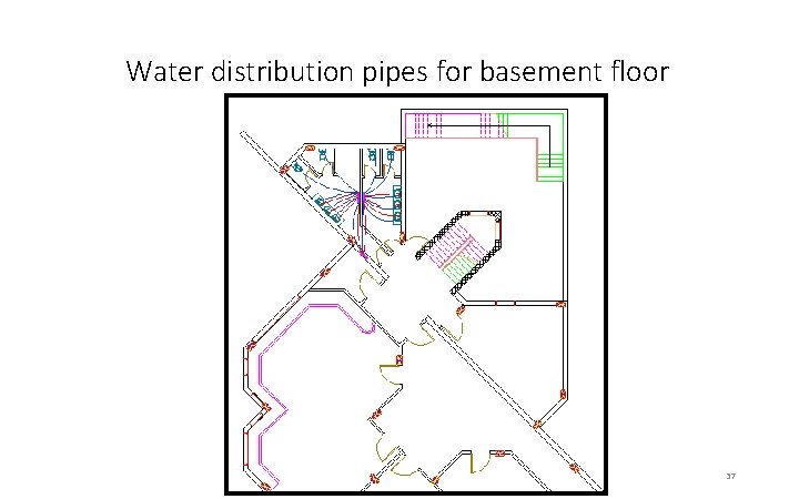 Water distribution pipes for basement floor 37 