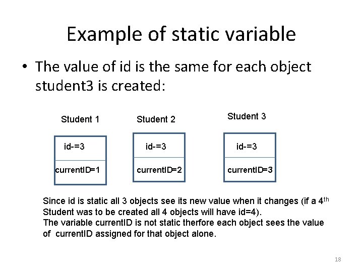 Example of static variable • The value of id is the same for each