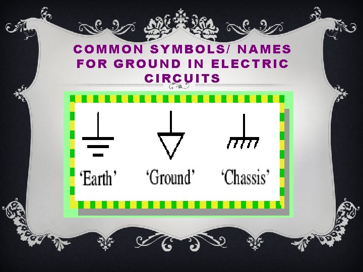 COMMON SYMBOLS/ NAMES FOR GROUND IN ELECTRIC CIRCUITS 