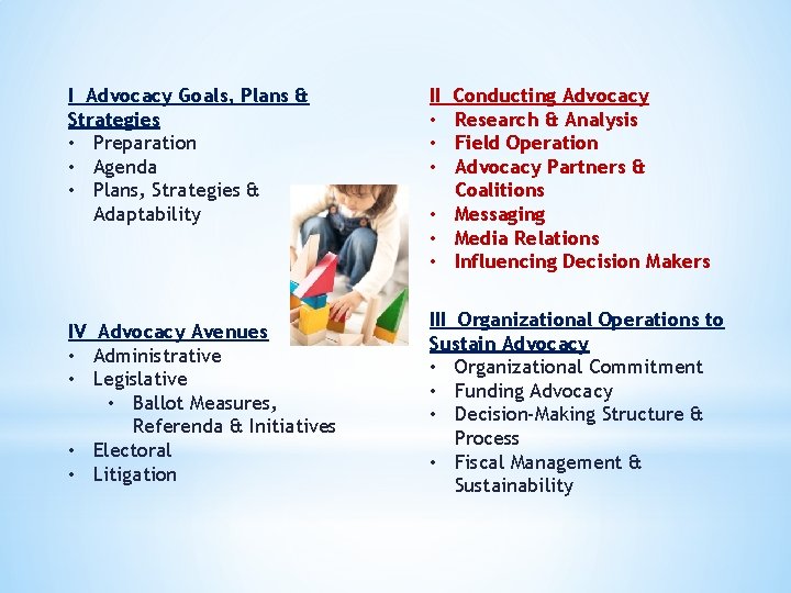 I Advocacy Goals, Plans & Strategies • Preparation • Agenda • Plans, Strategies &