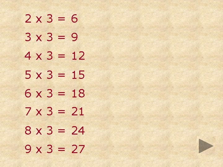 2 x 3= 6 3 x 3= 9 4 x 3 = 12 5