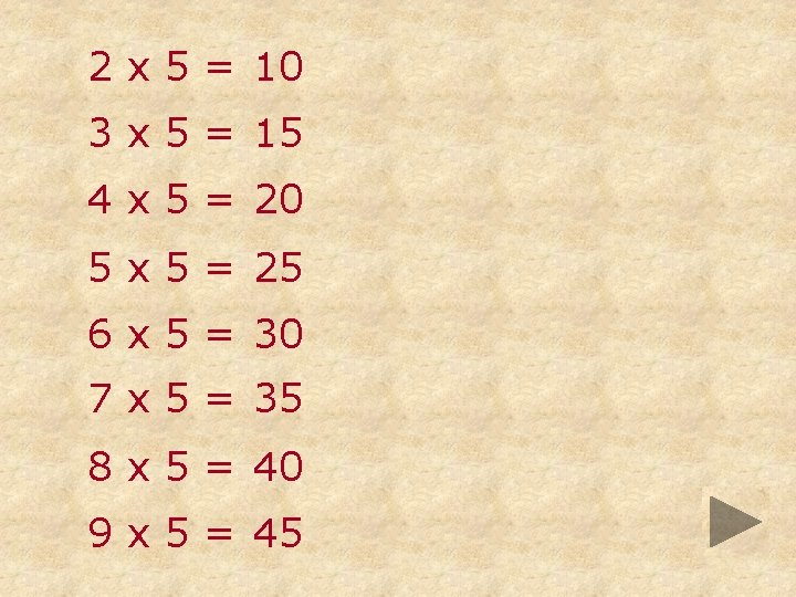 2 x 5 = 10 3 x 5 = 15 4 x 5 =
