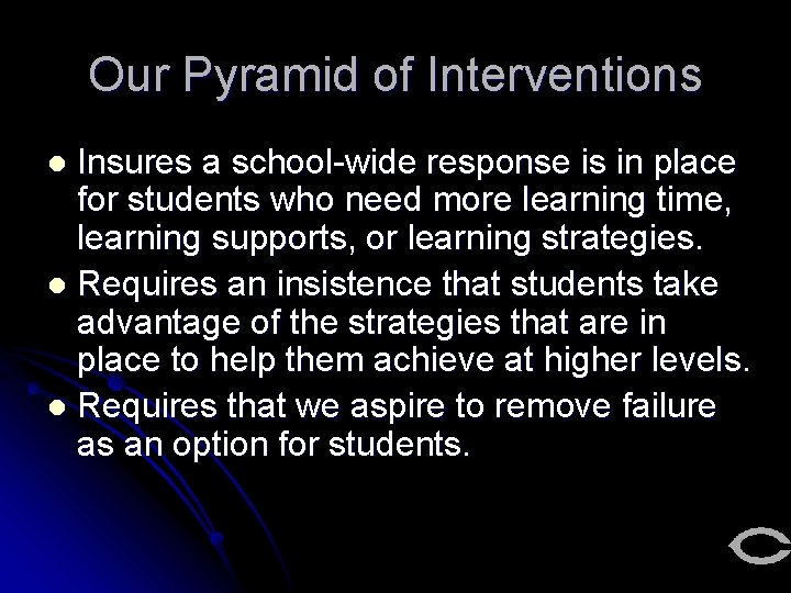 Our Pyramid of Interventions Insures a school-wide response is in place for students who