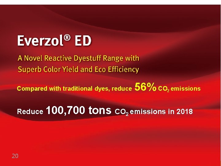 Compared with traditional dyes, reduce Reduce 100, 700 20 56% CO emissions 2 tons