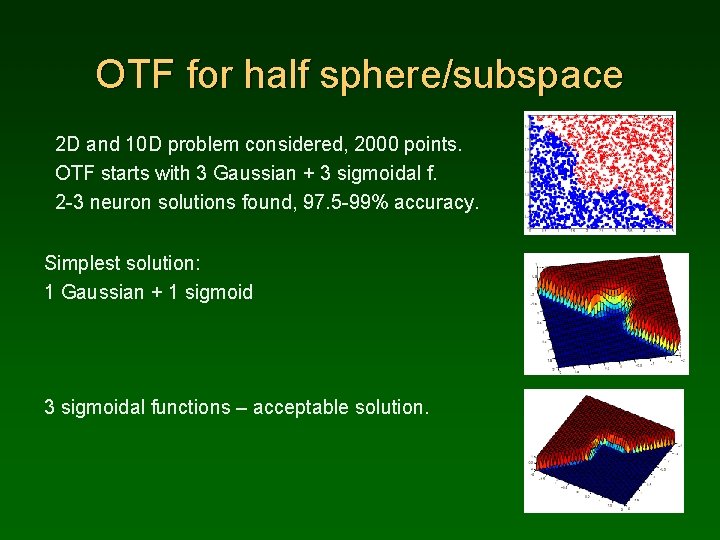 OTF for half sphere/subspace 2 D and 10 D problem considered, 2000 points. OTF