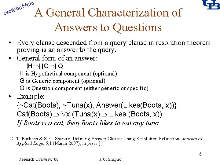 alo f buf @ cse A General Characterization of Answers to Questions • Every